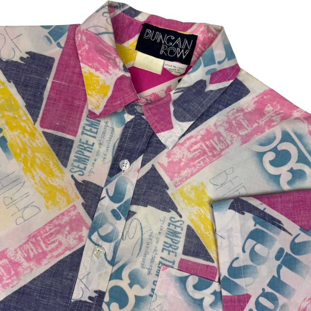 Vintage Duncan Row Button Up Shirt Retro Geometric Reverse Print Eclectic Artsy